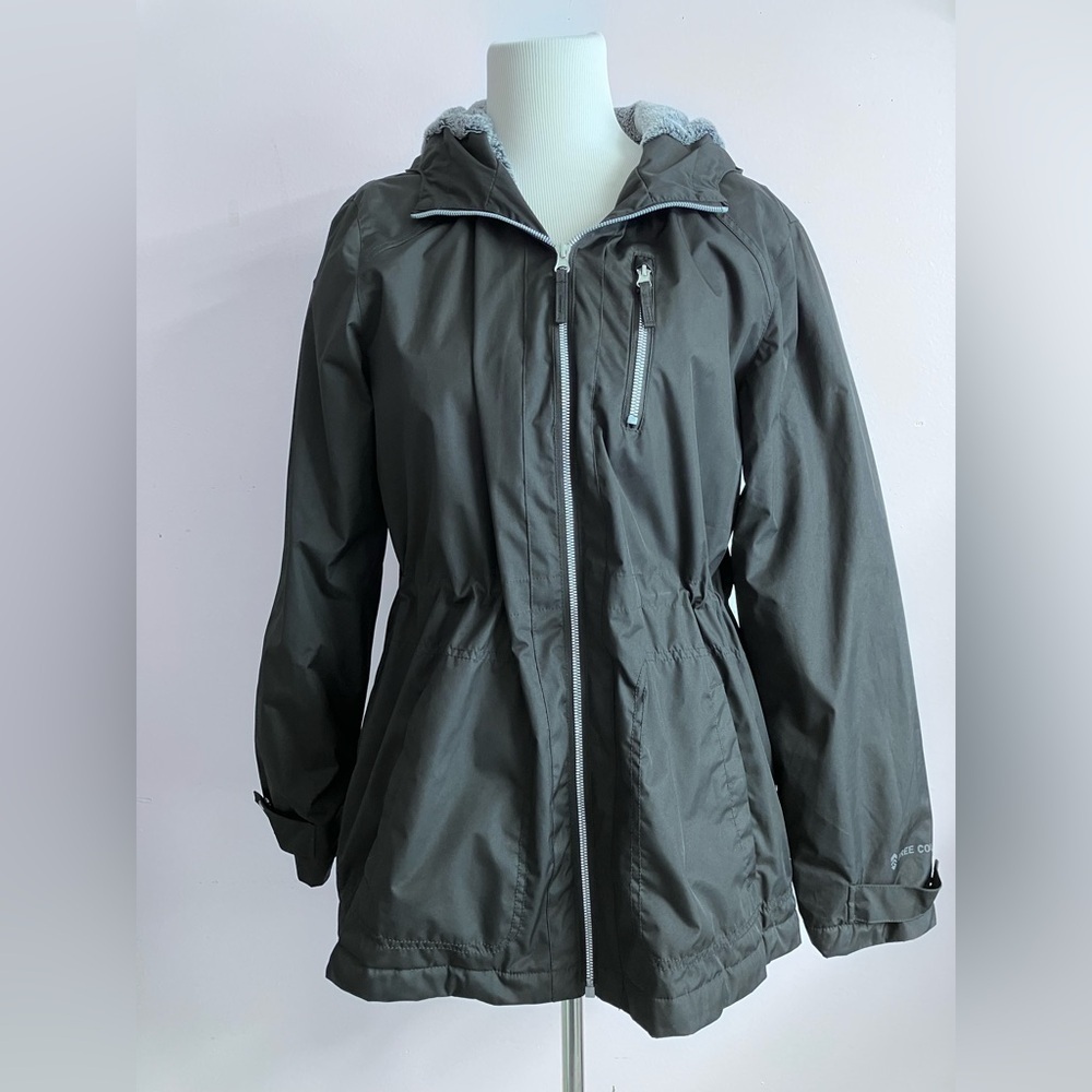 Women’s Hooded Jacket/Coat, Large, Black/Gray Faux Fur Lining, by Free Country